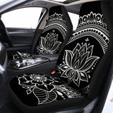 Black And White Lotus Flower Print Universal Fit Car Seat Covers 102422