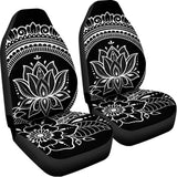 Black And White Lotus Flower Print Universal Fit Car Seat Covers 102422