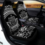 Black And White Lotus Flower Print Universal Fit Car Seat Covers 102422