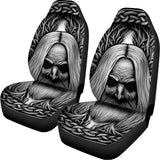 Black And White Odin With Crows Print Universal Fit Car Seat Covers 102422