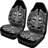 Black And White Odin With Wolfs Print Universal Fit Car Seat Covers 102422
