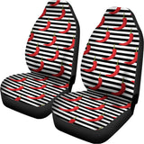 Black And White Striped Chili Print Universal Fit Car Seat Covers 102422
