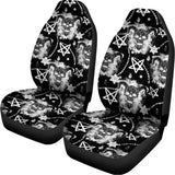 Black And White Wicca Devil Skull Print Universal Fit Car Seat Covers 102422