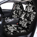 Black And White Wicca Devil Skull Print Universal Fit Car Seat Covers 102422
