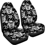 Black And White Wicca Devil Skull Print Universal Fit Car Seat Covers 102422