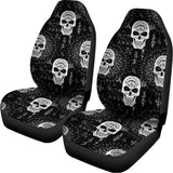 Black And White Wicca Evil Skull Print Universal Fit Car Seat Covers 102422