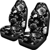 Black White Rose Floral Pattern Print Universal Fit Car Seat Covers 102422