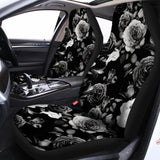 Black White Rose Floral Pattern Print Universal Fit Car Seat Covers 102422