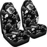 Black White Rose Floral Pattern Print Universal Fit Car Seat Covers 102422