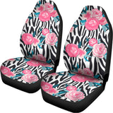 Black White Zebra Floral Pattern Print Universal Fit Car Seat Covers 102422
