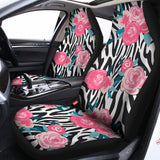 Black White Zebra Floral Pattern Print Universal Fit Car Seat Covers 102422