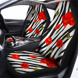 Black White Zebra Flower Pattern Print Universal Fit Car Seat Covers 102422