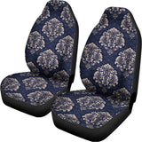 Blue And Brown Damask Pattern Print Universal Fit Car Seat Covers 102422