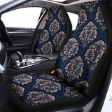 Blue And Brown Damask Pattern Print Universal Fit Car Seat Covers 102422
