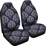 Blue And Brown Damask Pattern Print Universal Fit Car Seat Covers 102422