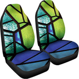 Blue And Green Stained Glass Print Universal Fit Car Seat Covers 102422