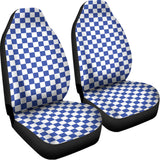 Blue And White Checkered Pattern Print Universal Fit Car Seat Covers 102422