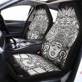 Blue And White Mayan Statue Print Universal Fit Car Seat Covers 102422
