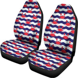 Blue And White Wave Crab Pattern Print Universal Fit Car Seat Covers 102422