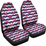 Blue And White Wave Crab Pattern Print Universal Fit Car Seat Covers 102422