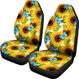 Blue Butterfly Sunflower Pattern Print Universal Fit Car Seat Covers 102422