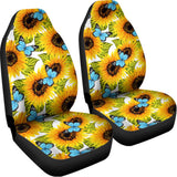 Blue Butterfly Sunflower Pattern Print Universal Fit Car Seat Covers 102422