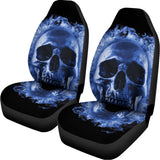 Blue Flaming Skull Print Universal Fit Car Seat Covers 102422