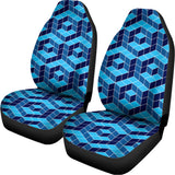 Blue Geometric Cube Shape Pattern Print Universal Fit Car Seat Covers 102422