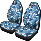 Blue Japanese Wave Pattern Print Universal Fit Car Seat Covers 102422