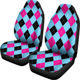 Blue Pink And Black Argyle Pattern Print Universal Fit Car Seat Covers 102422