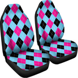 Blue Pink And Black Argyle Pattern Print Universal Fit Car Seat Covers 102422