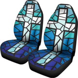 Blue Stained Glass Cross Print Universal Fit Car Seat Covers 102422