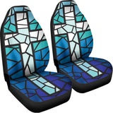 Blue Stained Glass Cross Print Universal Fit Car Seat Covers 102422