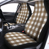 Brown And White Check Pattern Print Universal Fit Car Seat Covers 102422