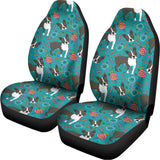 Cartoon Boston Terrier Flower Print Universal Fit Car Seat Covers 102422