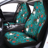 Cartoon Boston Terrier Flower Print Universal Fit Car Seat Covers 102422