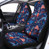 Cute Dino Leaves And Flowers Print Universal Fit Car Seat Covers 102422