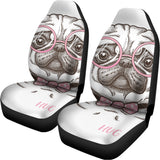 Cute Pug With Glasses Print Universal Fit Car Seat Covers 102422