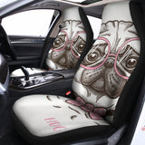Cute Pug With Glasses Print Universal Fit Car Seat Covers 102422