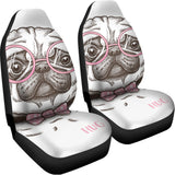 Cute Pug With Glasses Print Universal Fit Car Seat Covers 102422