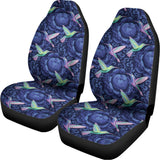 Dark Blue Floral Hummingbird Print Universal Fit Car Seat Covers 102422