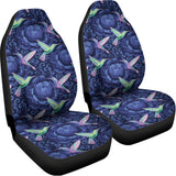 Dark Blue Floral Hummingbird Print Universal Fit Car Seat Covers 102422