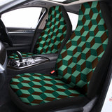 Dark Green Geometric Cube Pattern Print Universal Fit Car Seat Covers 102422