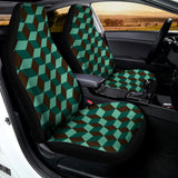 Dark Green Geometric Cube Pattern Print Universal Fit Car Seat Covers 102422
