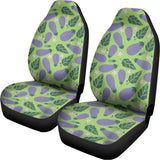 Eggplant With Leaves And Flowers Print Universal Fit Car Seat Covers 102422