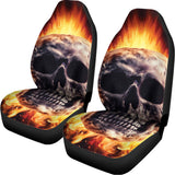 Flaming Skull And Cross Wrench Print Universal Fit Car Seat Covers 102422