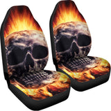 Flaming Skull And Cross Wrench Print Universal Fit Car Seat Covers 102422