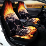 Flaming Skull And Cross Wrench Print Universal Fit Car Seat Covers 102422