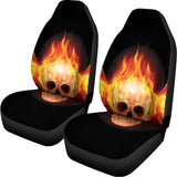 Flaming Skull With Fire Wings Print Universal Fit Car Seat Covers 102422