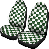 Forest Green And White Checkered Print Universal Fit Car Seat Covers 102422
